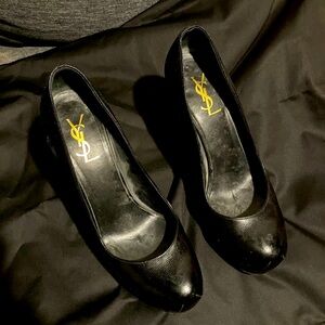 YSL Saint Laurent Black spotted heeled deisgner heels ladies size 8 w dust bag